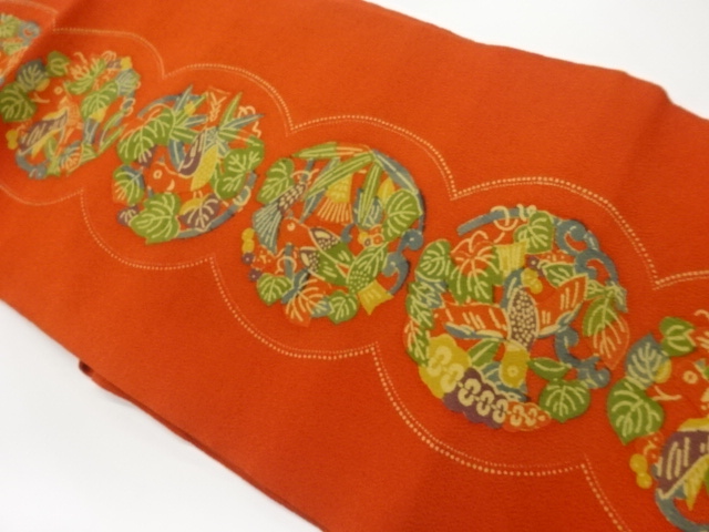 JAPANESE NAGOYA OBI / CHIRIMEN / KATAZOME / ABSTRACT ROUNDEL